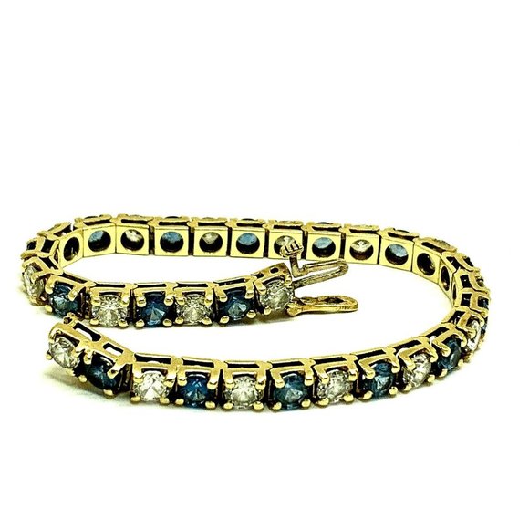 14k Yellow Gold Tennis Bracelet 13CTW Blue & White Cubic Zirconia 7'' inches - Picture 2 of 13